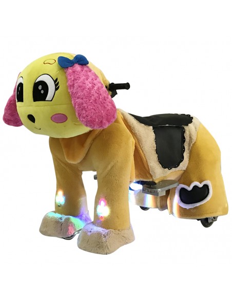 Yellow Pink Dog Puppy Plush Electric Walking Animal Spotlight Ride for Kids